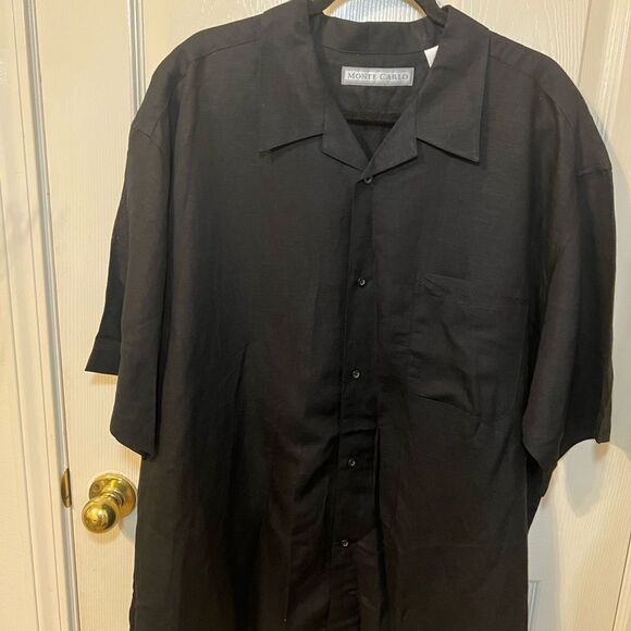 Men's Black Linen Blend Resort style Shirt Size 2X Great Condition - Picture 2 of 7